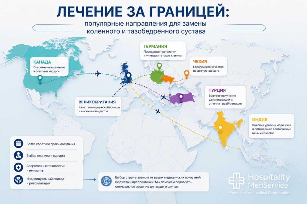 Карта направлений для замены сустава за границей: Германия, Чехия, Турция, Индия