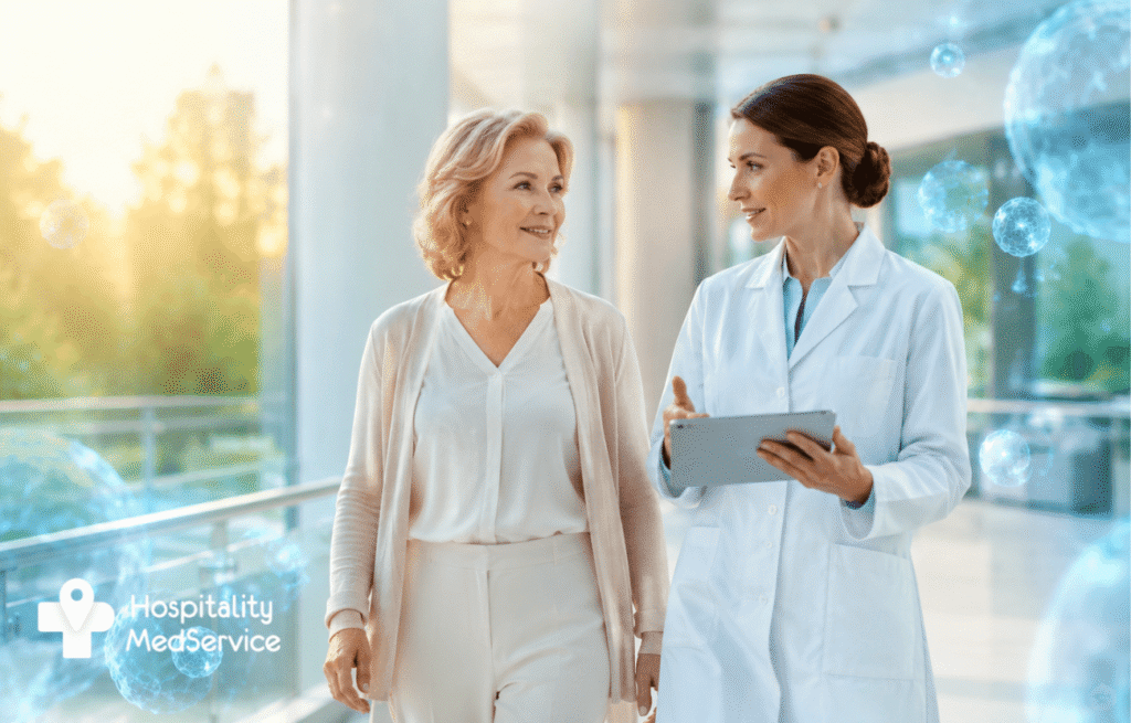 Пациентка на консультации с врачом в современной клинике &mdash; подбор лечения по индивидуальному плану